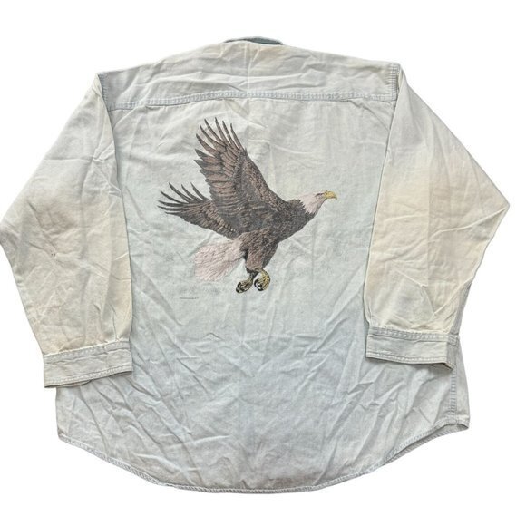 VINTAGE 90'S DENIM BUTTON UP SHIRT WITH EAGLE SIZE 2XL | E1 - Picture 2 of 9